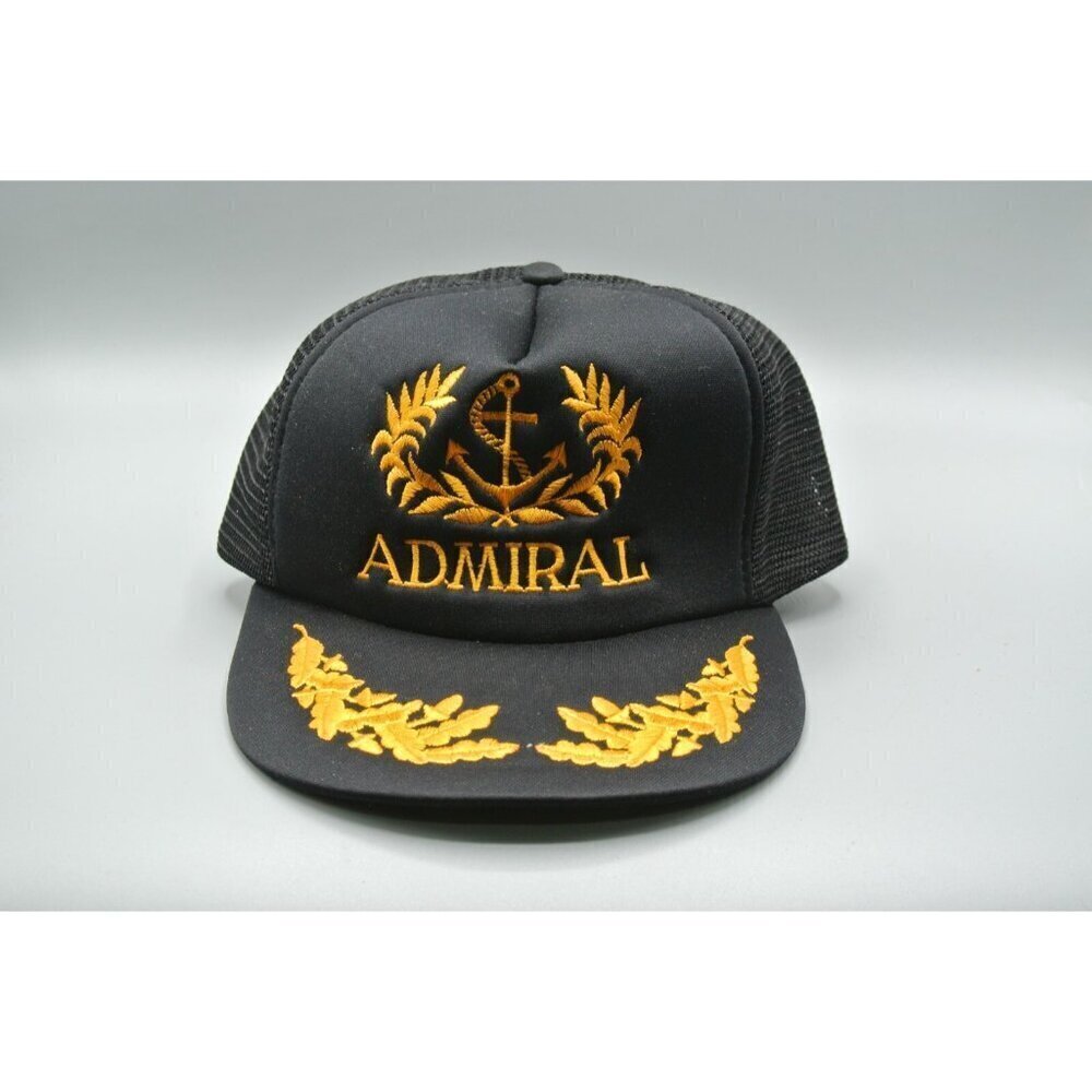 Admiral Trucker Hat Mesh Snapback Size-A-Just OS VTG Black Yellow Wings on Brim